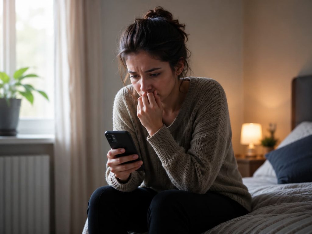 person sitting alone checking their phone anxiously, representing the constant need for reassurance that characterizes anxious attachment in relationships